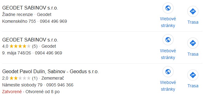 Výsledky lokálneho vyhľadávania